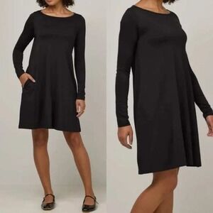 wool& Rowena Long Sleeve Swing Dress Size XL Long Black Merino Wool Blend Pocket